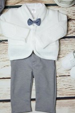 Baby Boy White Outfit Smart Set Soft Cardigan Wedding Suit Christening Baptism