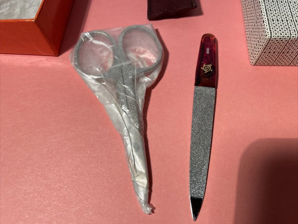 Anel de flecha Solingen manicure 2 peças vintage Neiman Marcus NOVO couro de búfalo - Imagem 3 de 4