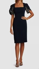 Badgley Mischka Women's Blue Beaded Tulip Sleeve Square Neck Dress Size 10
