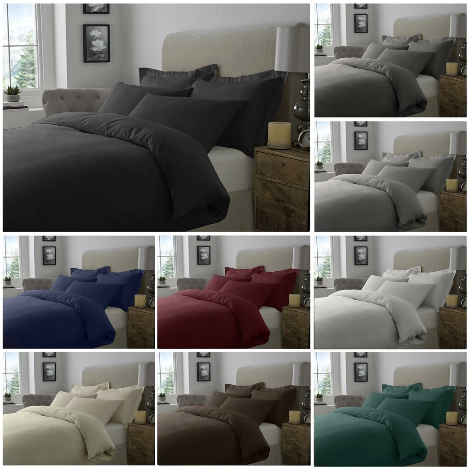 100% Brushed Cotton Duvet Cover Reversible Flannelette Sets With Pillowcases