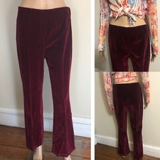 vtg 60s Womens Velvet Flare Pants 29" Waist Side Zip Union Made USA Crimson Red