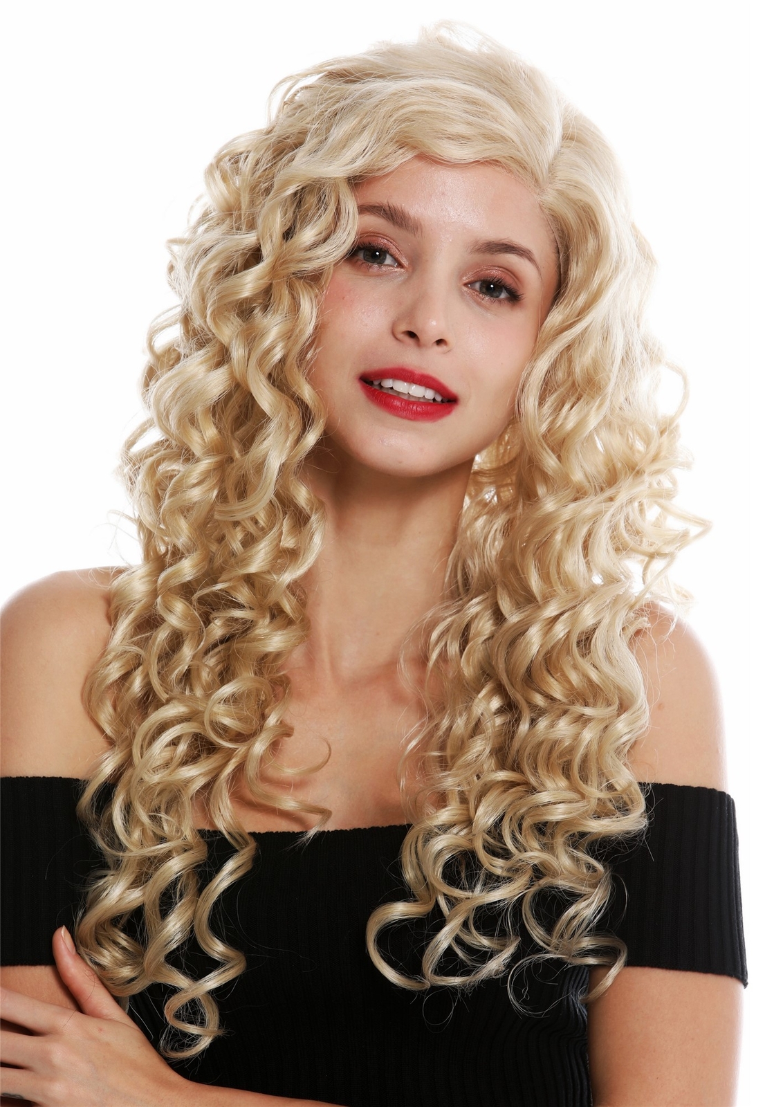 Women's Lace-Front Teil-Mono Striped Long Buckles Light Blonde Blonde Wig