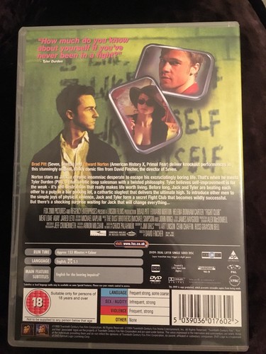 Fight Club DVD Brad Pitt/ Edward Norton - Picture 2 of 4