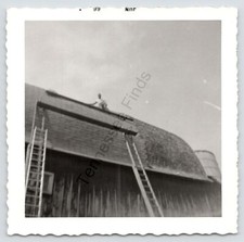 1966 Photo A Man Reroofing His Barn Black And White