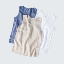 Men's Linen Tank Top Summer Sleeveless T-Shirt Breathable Casual Vest Round Neck
