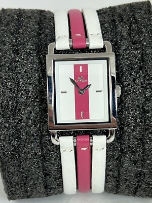 Vintage LACOSTE Candy Stripe Ladies Hot Pink & White Leather  display picture 3