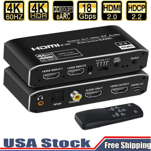 HDMI 2.0 Ohr Audio Extraktor Schalter 4K 60Hz mit Ohr 7.1CH HDMI zu Toslink 5.1 - Bild 1 von 12