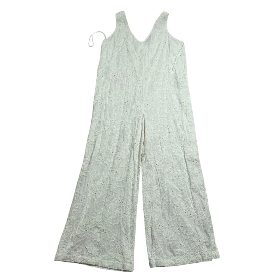 Zara Jumpsuit Womens XS White Embroidered Floral Wide Leg Sleeveless Cotton - image 2 of 4