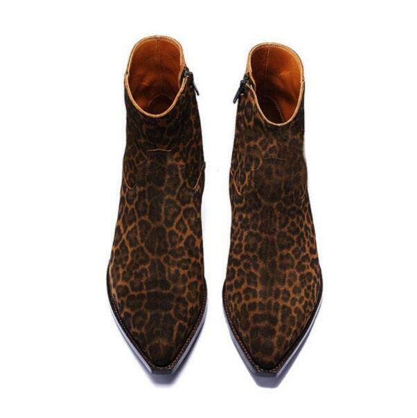 Occident Mens Real Leather Leopard Chelsea Runway Boots