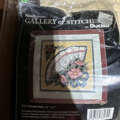 Bucilla Gallery of Stitches Needlepoint Victorian Fan 33132 1990