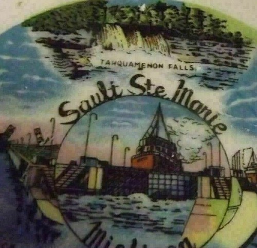 Vintage Porcelain Souvenir Memorabilia State Plate Sault Ste Marie Michigan - Picture 2 of 4