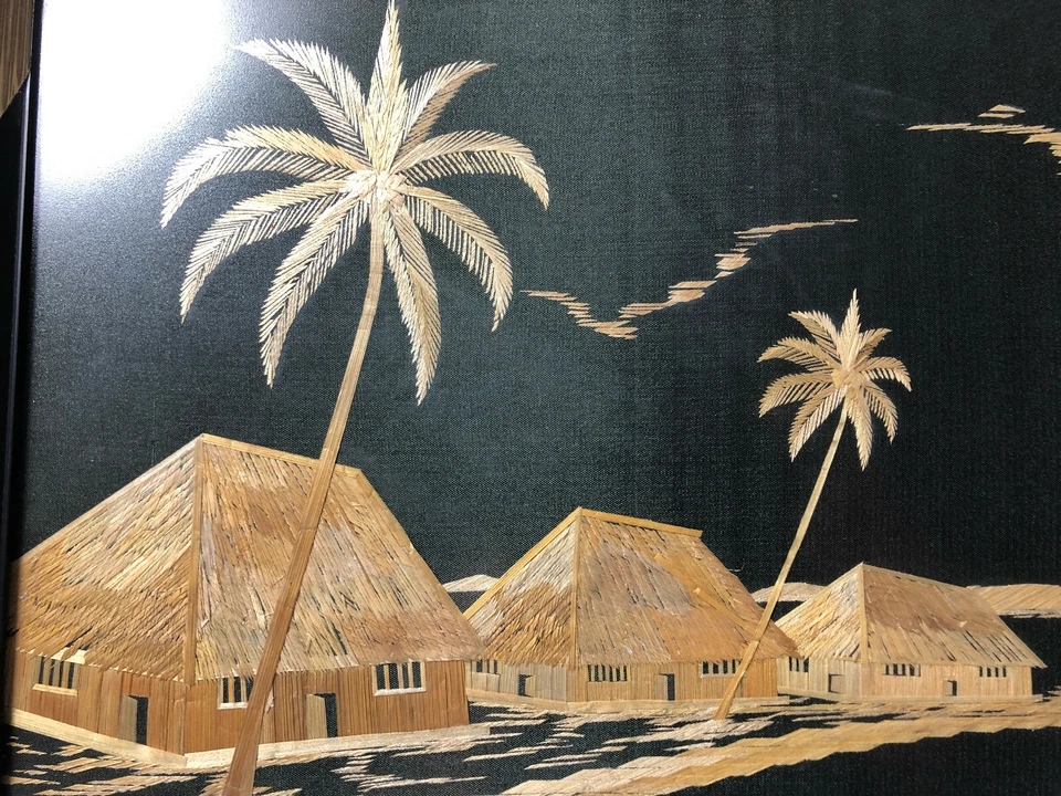 Oriental Fishing Village - Hand Made - Wood on Black background - Image 2 of 4