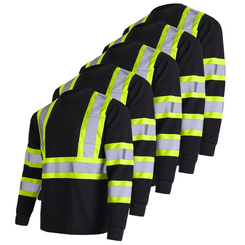 5 Pack Hi Vis Black Long Sleeve Safety Work Shirts ANSI Reflective JORESTECH - product listing photo