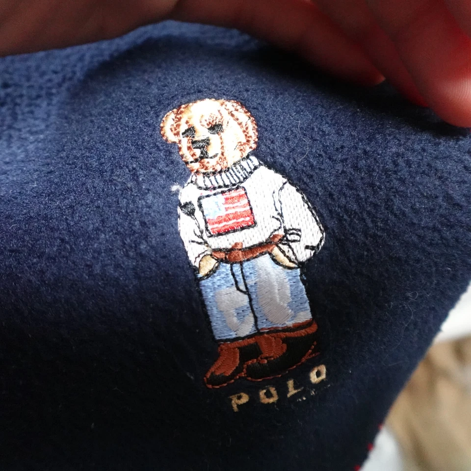 Vintage Ralph Lauren Polo Bear Blanket Fleece Blue Throw Cover Y2K 68x51 - Image 4 of 4