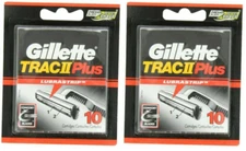 2 Packs, 20 Total Genuine Gillette Trac II Plus Razor Blades with Lubrastrip 