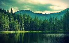 Landscape water nature trees hills pond mountains Custom Gaming Mat Desk