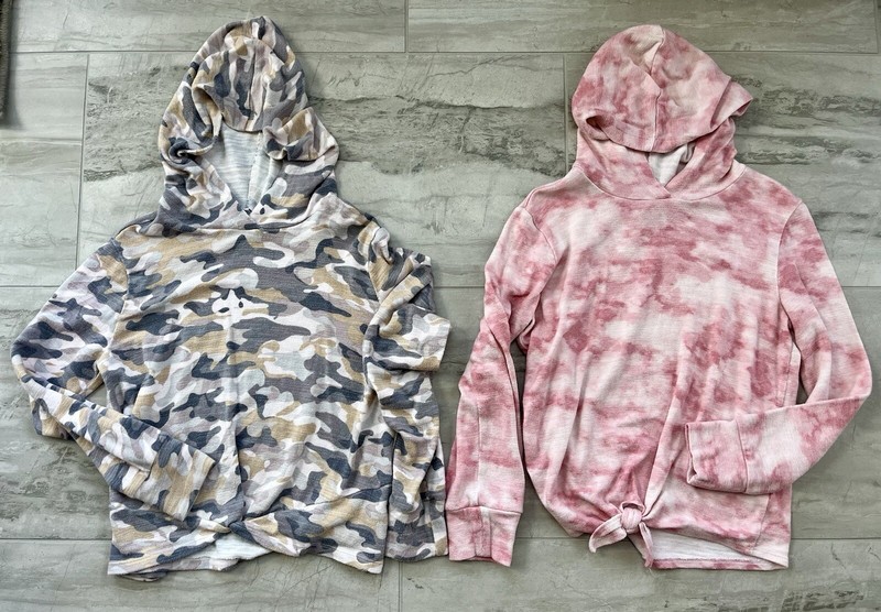 Lot Of Old Navy Girls Sz 8 Twist Front Hooded Shirts. Camo And Pink Tie Dye