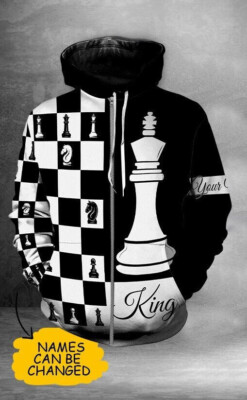 Personalized Queen And King Black And White Chess All Over Print Zipper Hoodie