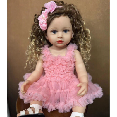22 inch Reborn Doll Toy Cute Girl Doll Silicone Vinyl Body Curly Hair Realistic