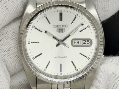 Seiko 5 SKXJ89K 7S26-3110 Silver Dial Fluted Bezel Automatic 36mm