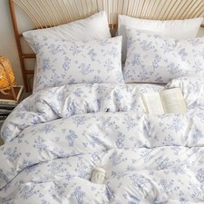 Blue Floral Duvet Cover White Floral Bedding Set 3 Pieces Queen Blue Flower