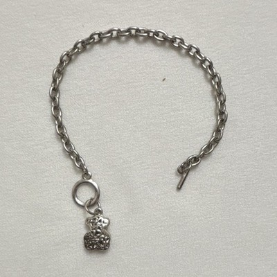 Silver Tone Cable Chain Charm Bracelet Dangle Charm Toggle Closure