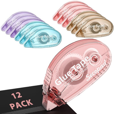 12 Pack Scrapbook Tape, Double Sided Tape Roller for Crafts, Adhesive Glue Runne