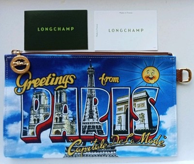 Longchamp ''Greetings From Paris'' Leather And Cotton Canvas Pouch