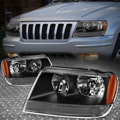 FOR 99-04 JEEP GRAND CHEROKEE WJ BLACK HOUSING AMBER CORNER HEADLIGHT HEAD LAMP