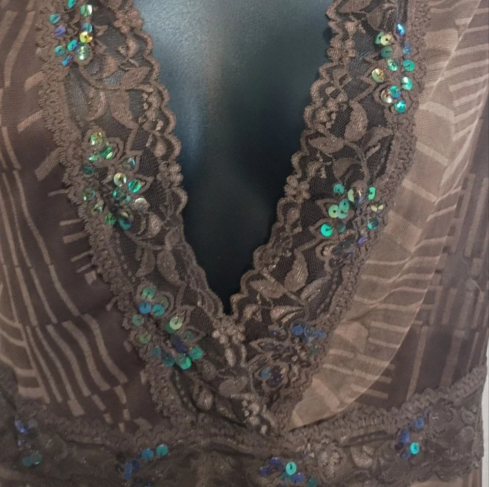 Camisa Rampage Grande Y2K Vintage Marrón Sin Mangas Top Transparente con Detalles de Lentejuelas Foto 4 de 4