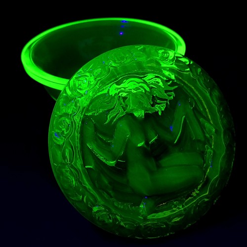 Uranium Yellow Glass Box Nude Woman Vaseline Clear Jewelry Box Art Deco