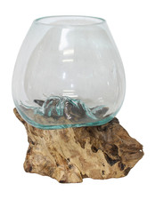 Large Hand Blown Molten Glass Drift Wood Root Sculptured Terrarium Vase Fish A