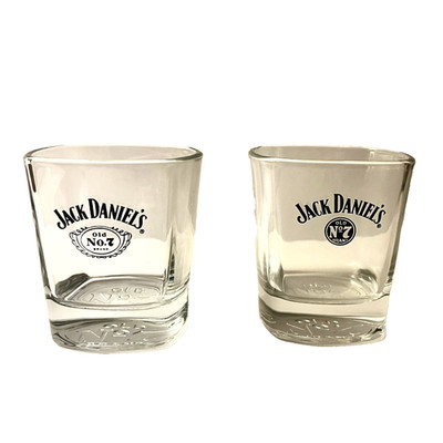 Jack Daniels Whiskey Glasses Old No. 7 Set of 2 Brand Etched Square Embossed