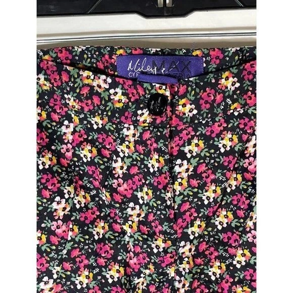 Miley Cyrus Max Azria Pantalones Cortos Floral Negro Rosa Bolsillos Cremallera Algodón Talla 5 LEER Foto 4 de 4