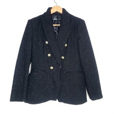 ZARA Double Breasted Textured Weave Black Gold Accents Blazer Jacket M