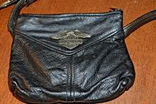 VTG HARLEY DAVIDSON Black Leather Shoulder Purse Zip 7"x5.5" SMALL