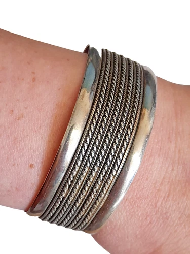 Sterling Silver Bangle Cuff Bracelet Artisan Handmade Signed 935 24.99   42.22g