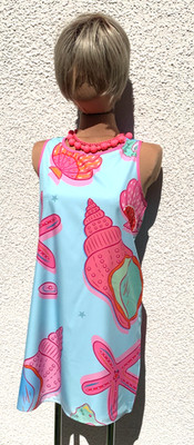 A-Linien Stretch Cocktail Strand Sommer Kleid Hängerchen Aqua pink Motive Gr.XL