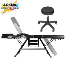 881lbs Tattoo Chair Black Adjustable Facial Bed Spa Bed w/Stool for Tattoo