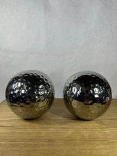 PIER 1 Metallic Glazed Decorative Balls Orbs Set of 2 Hammered Metal Look 4"
