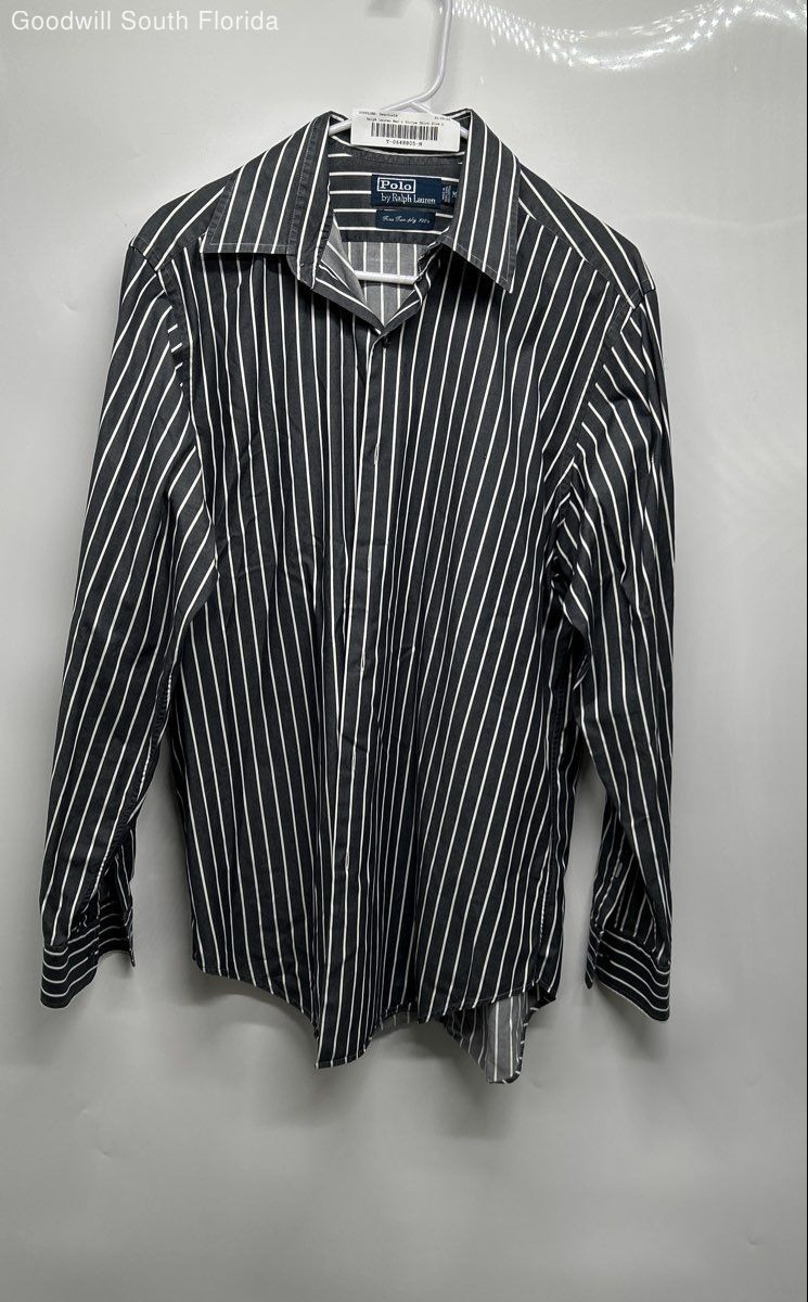Polo By Ralph Lauren Mens Black Striped Long Sleeve Button-Up Shirt Size M