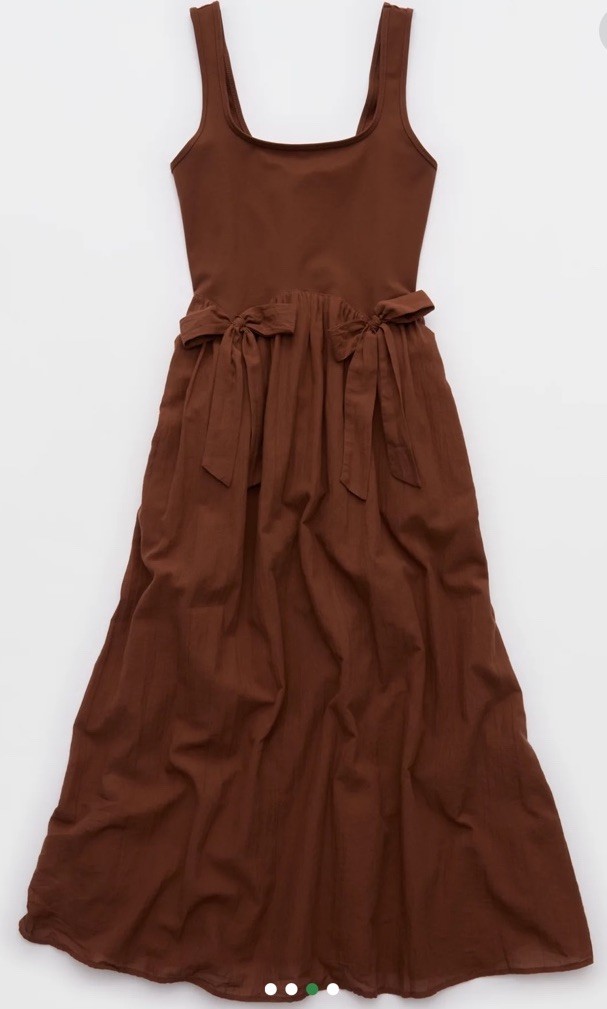 Aerie At The Barre Midi BOW Dress Pockets Size LARGE Brown Universe NWT