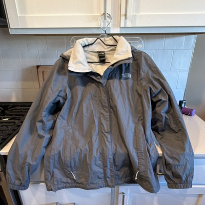 #ad #ad The North Face Womens Gray Windbreaker Jacket Full Zip Logo Zipper XL $40.00