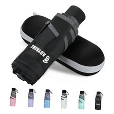 Mini Compact Travel Umbrella with Reflective Safety Stripes, Portable Black