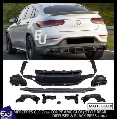 HECKDIFFUSOR & SCHWARZE ROHRE FÜR MERCEDES GLC C253 COUPE AMG GLC63 STYLE 2016+