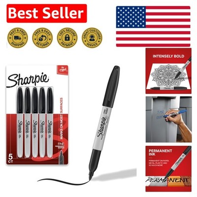 5 Black Fine Tip Permanent Markers for Vibrant Artistic Expression - Quick Dry