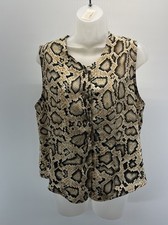 Vtg Bora Bora Top Woman Medium Leopard Print Sleeveless Button Up Made In USA