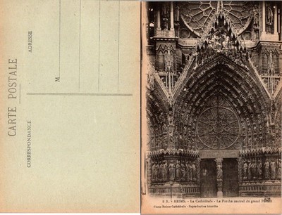 Vintage Reims Cathedral Postcard France Sepia Photo Unposted La Cathedrale