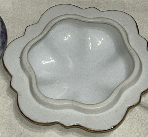 Vintage Hand Painted Pink & Purple Floral Trinket Dish With Lid 3” T By 5.5” W - Picture 13 of 24