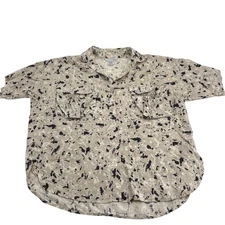 Paula Saker 100% Silk Camouflage Short Sleeve Button-Up Shirt Size Medium